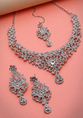 Silver Beaded Silver Plated Necklace Set