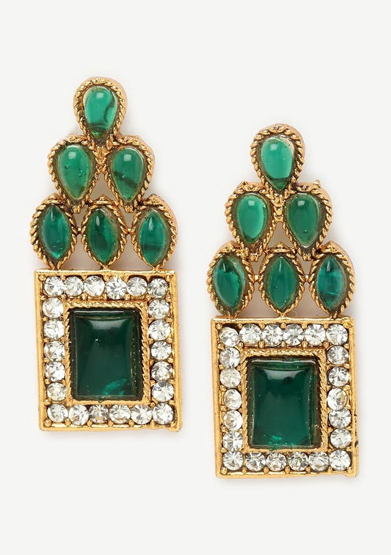 Green Beaded Gold Plated Necklace Set