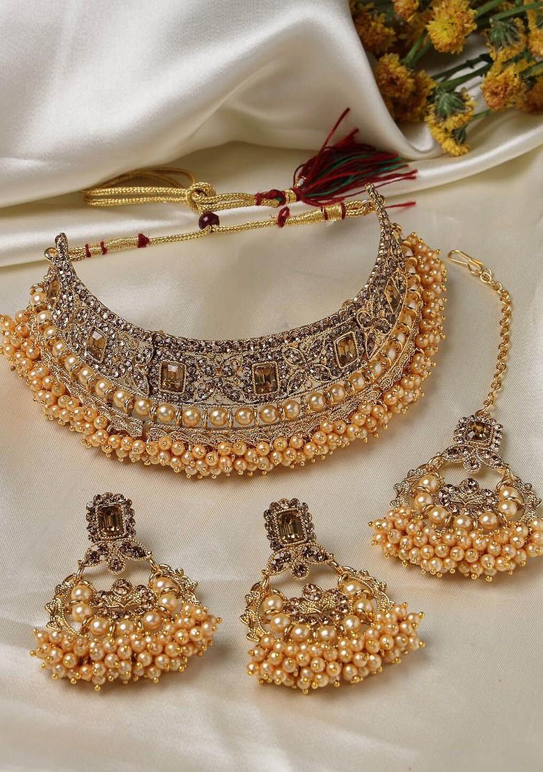 Gold Beaded Gold Plated Necklace Set