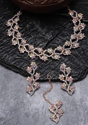 Rose Gold Stone Studded Gold Plated Necklace Set