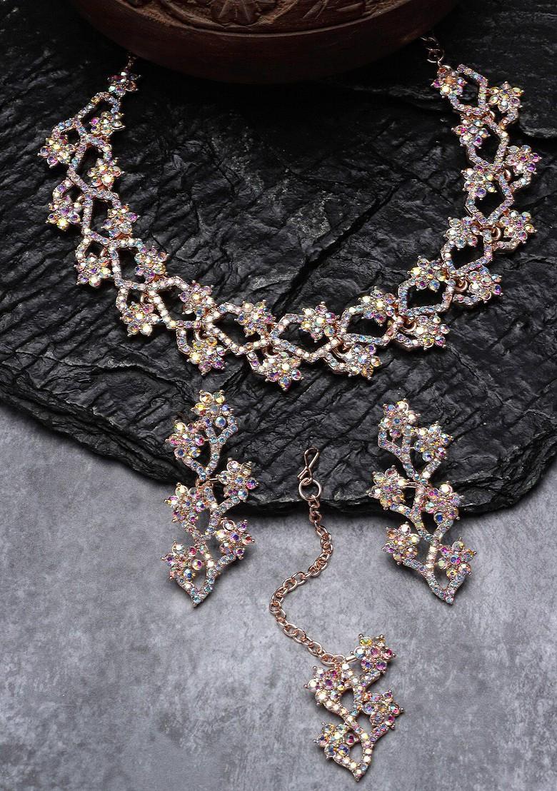 Rose Gold Stone Studded Gold Plated Necklace Set