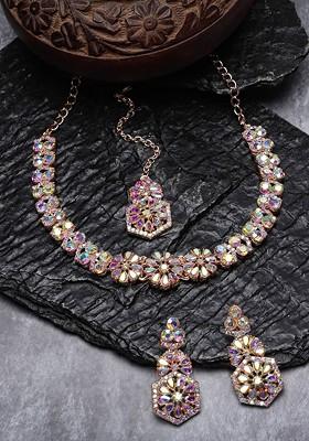 Rose Gold Stone Studded Gold Plated Necklace Set