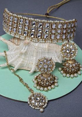 Gold Stone Studded Gold Plated Necklace Set