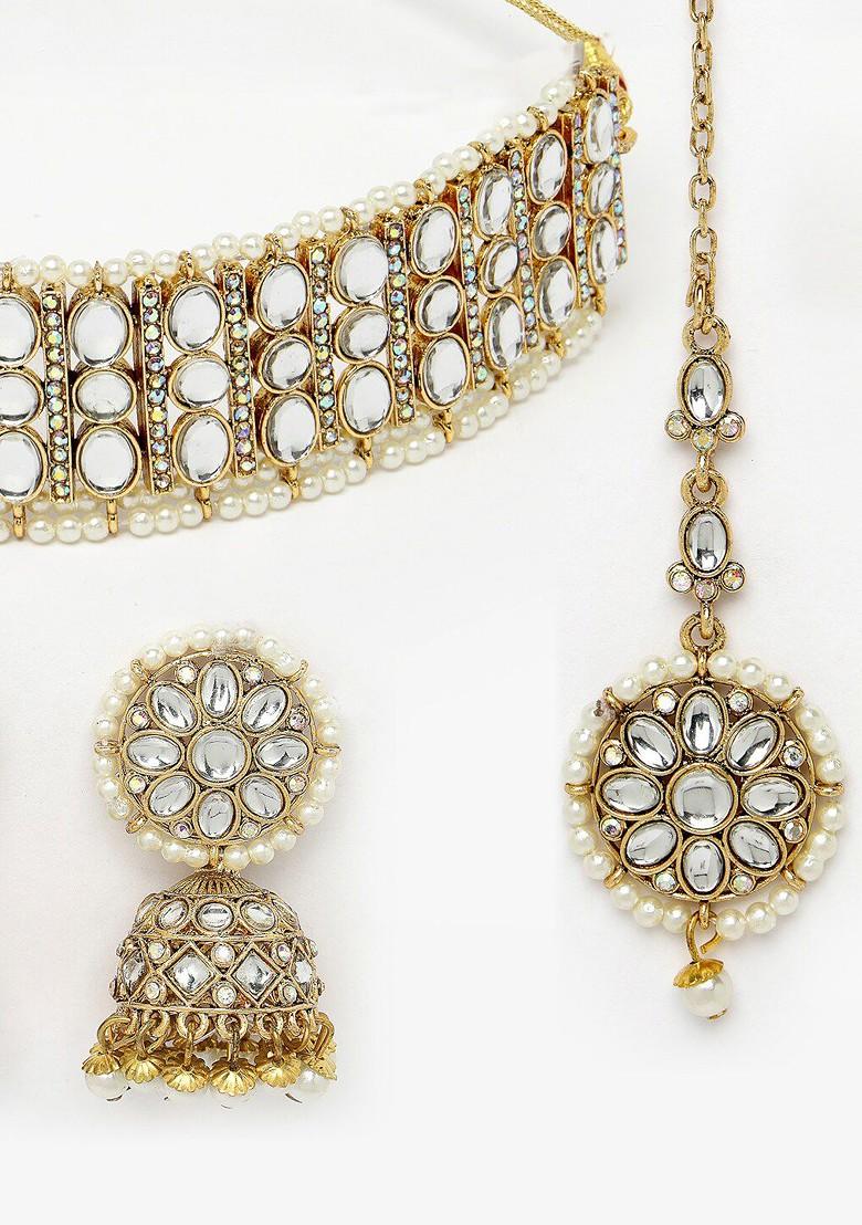 Gold Stone Studded Gold Plated Necklace Set