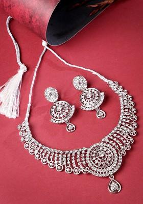 Silver Beaded Rhodium Plated Necklace Set