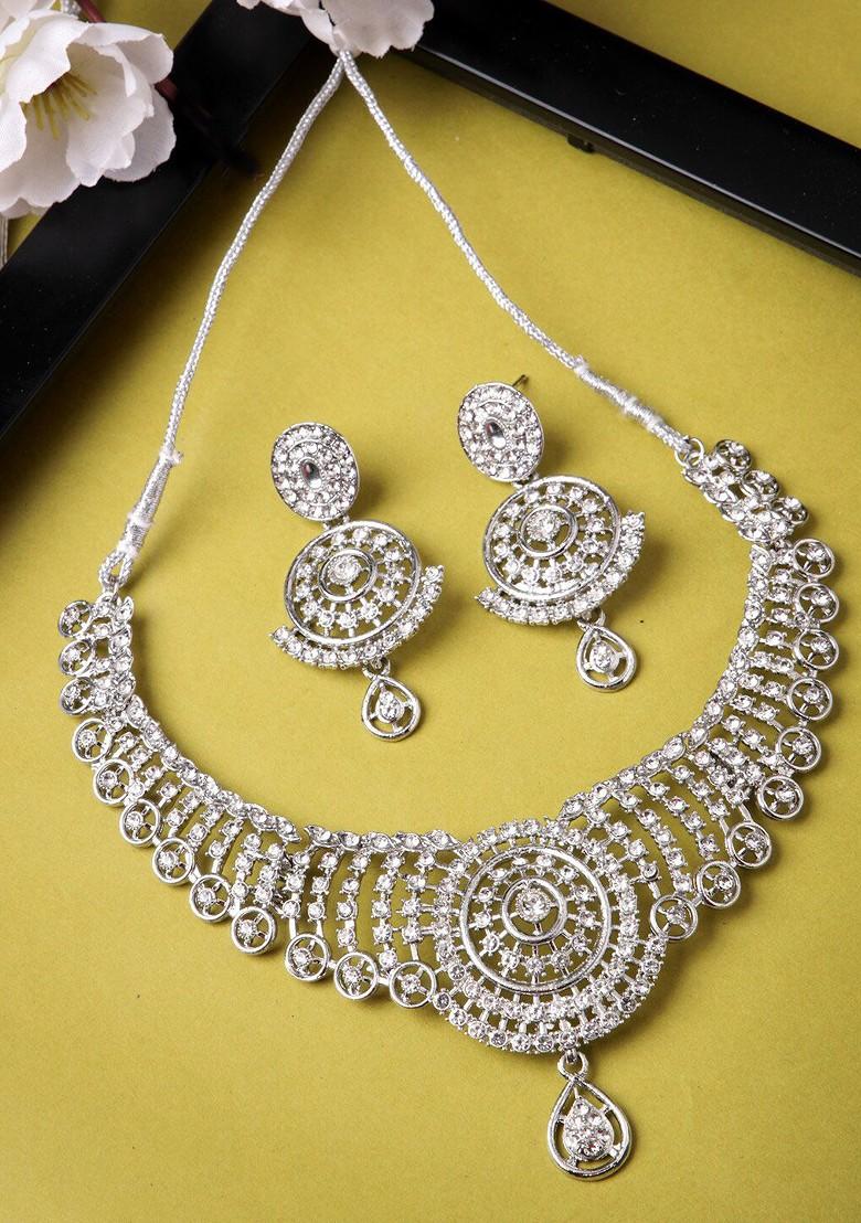 Silver Beaded Rhodium Plated Necklace Set