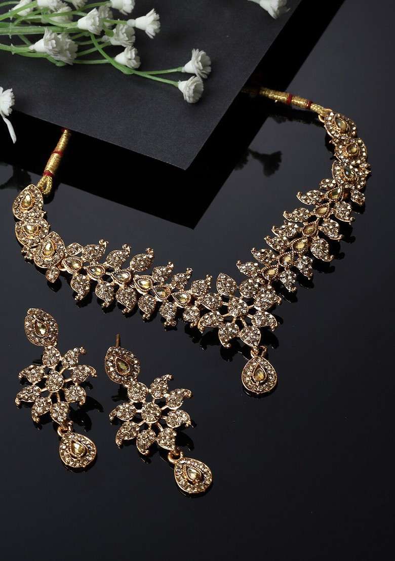 Gold Beaded Gold Plated Necklace Set - Indya