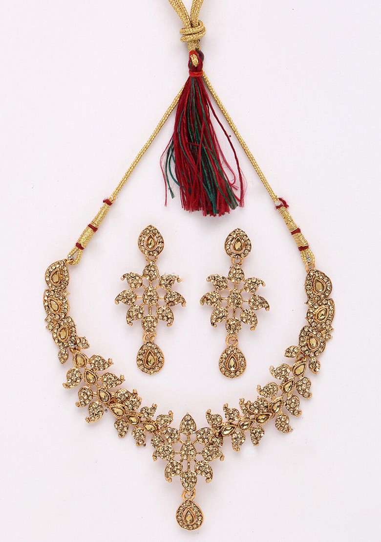 Gold Beaded Gold Plated Necklace Set - Indya