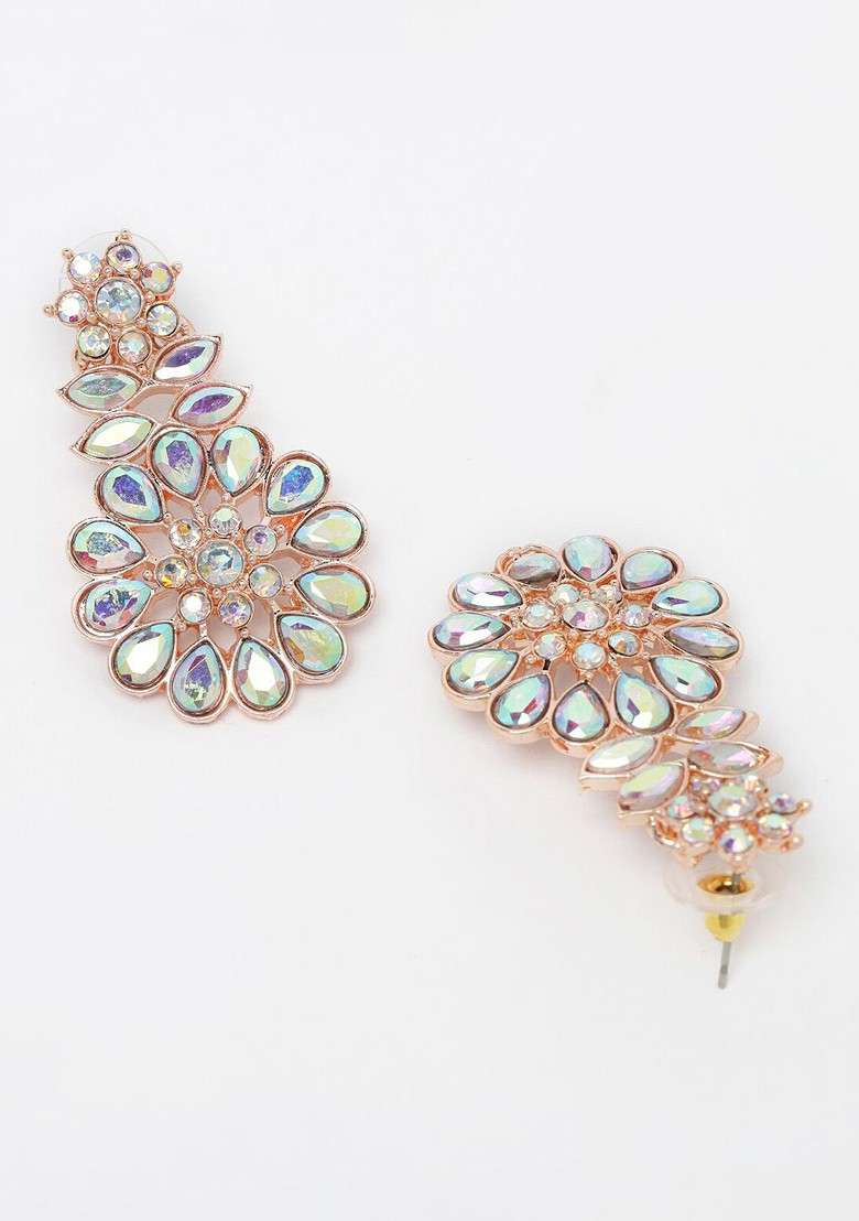 Rose Gold Stone Studded Gold Plated Necklace Set - Indya