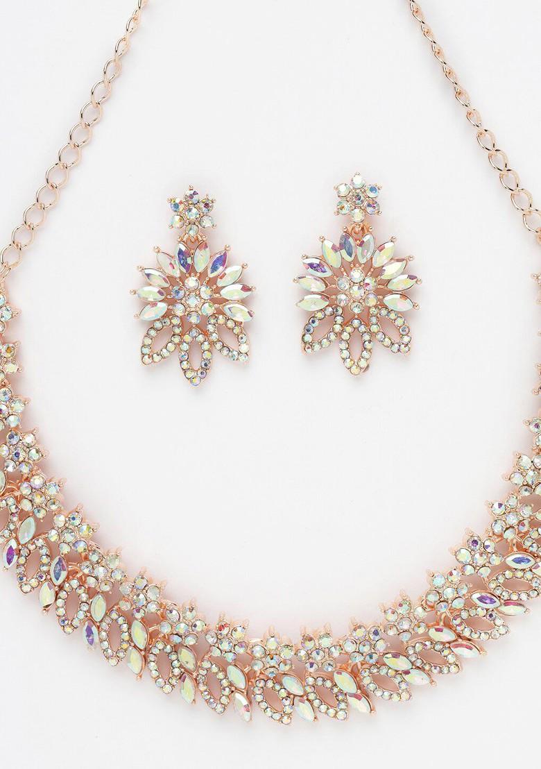 Rose Gold Beaded Gold Plated Necklace Set