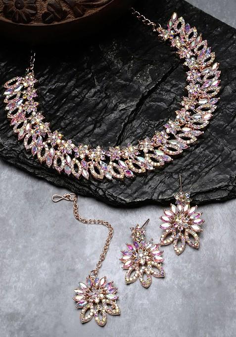 Rose Gold Beaded Gold Plated Necklace Set
