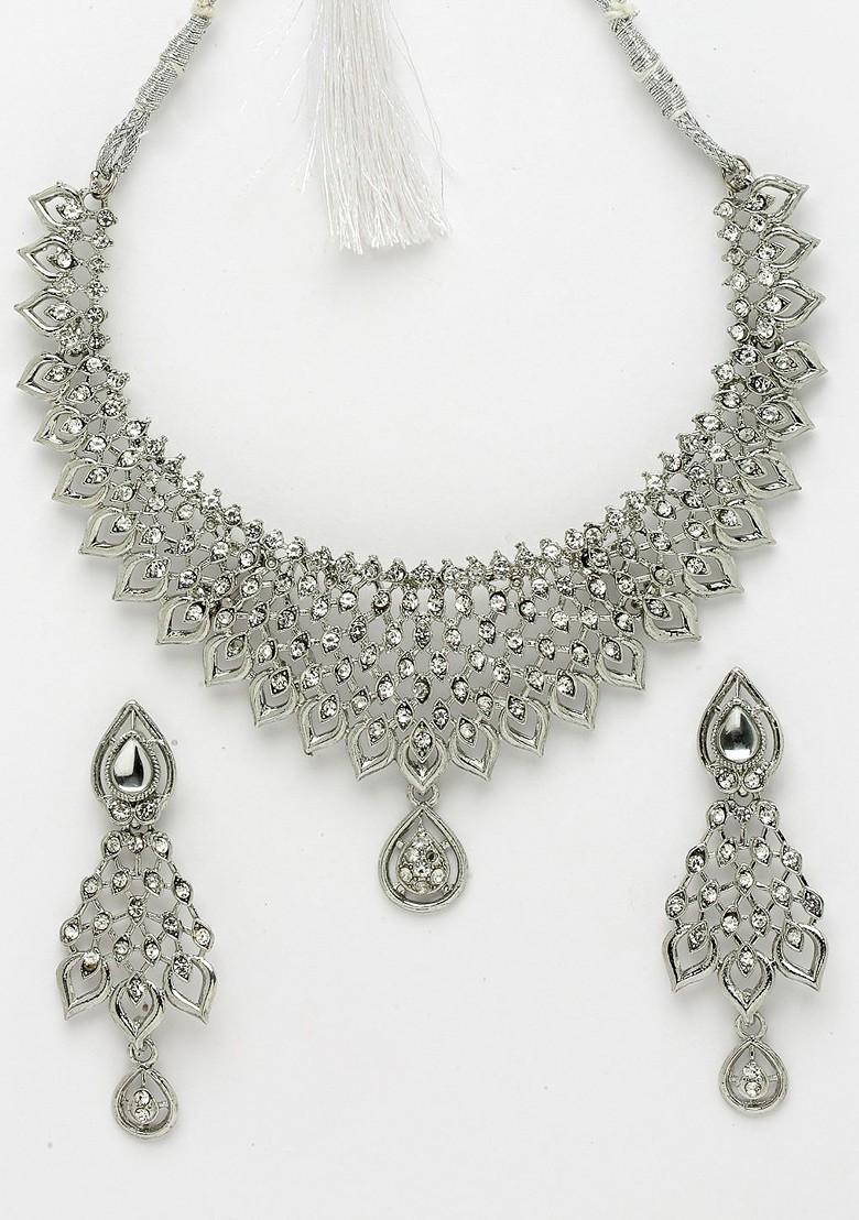 Silver Beaded Silver Plated Necklace Set