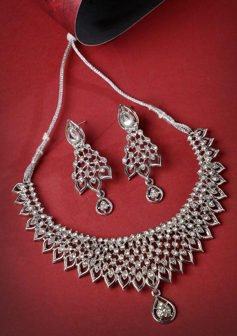 Silver Beaded Silver Plated Necklace Set