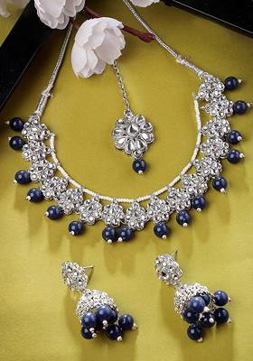 Silver Beaded Rhodium Plated Necklace Set