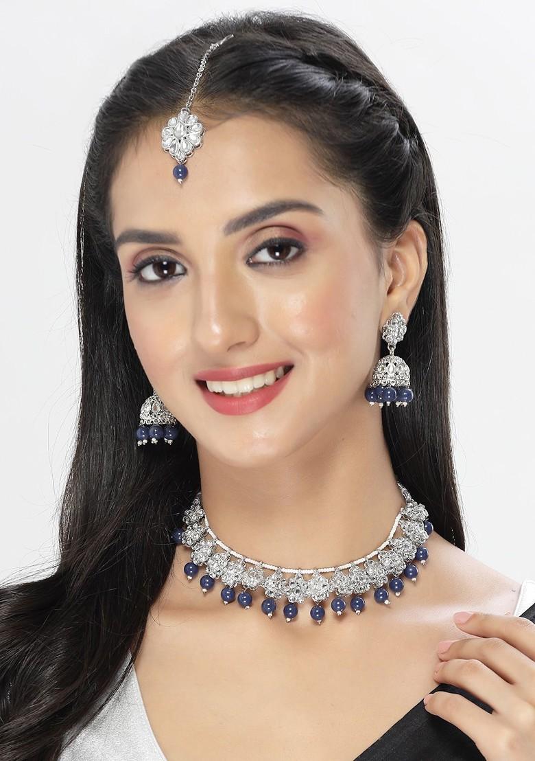 Silver Beaded Rhodium Plated Necklace Set