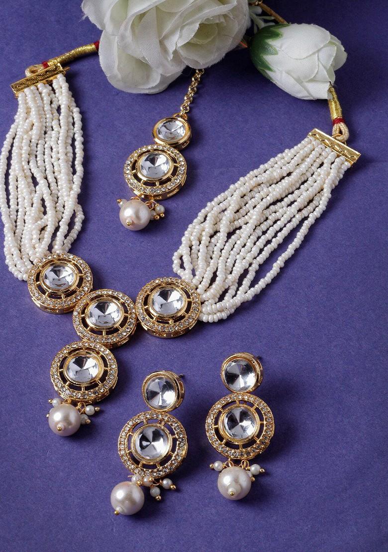 Gold Beaded Gold Plated Necklace Set