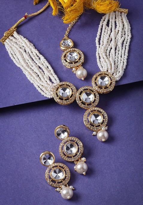 Gold Beaded Gold Plated Necklace Set