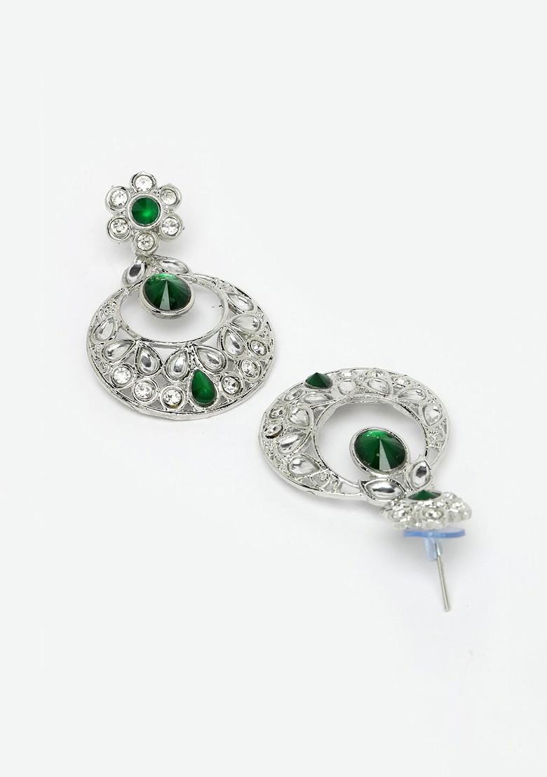 Silver Stone Studded Rhodium Plated Necklace Set