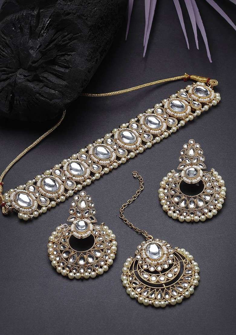 Gold Beaded Gold Plated Necklace Set - Indya