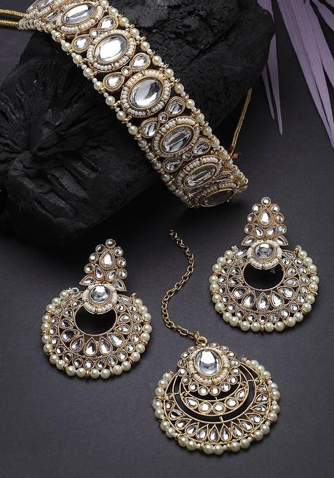 Gold Beaded Gold Plated Necklace Set