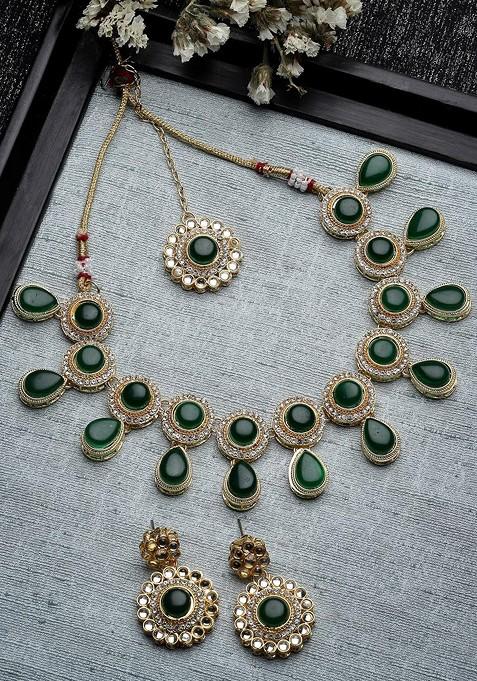 Gold Beaded Gold Plated Necklace Set