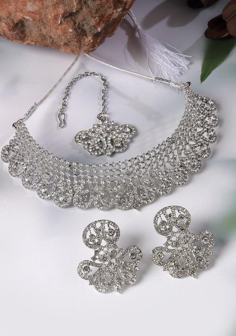 Silver Beaded Rhodium Plated Necklace Set
