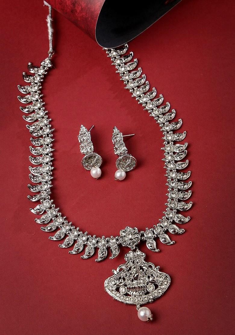 Silver Beaded Rhodium Plated Necklace Set