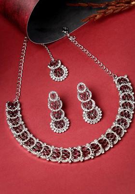 Gold Beaded Rhodium Plated Necklace Set