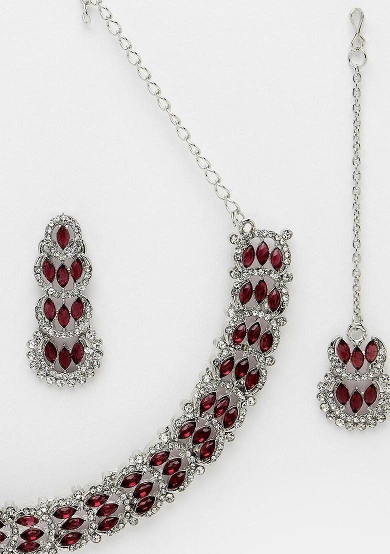 Gold Beaded Rhodium Plated Necklace Set