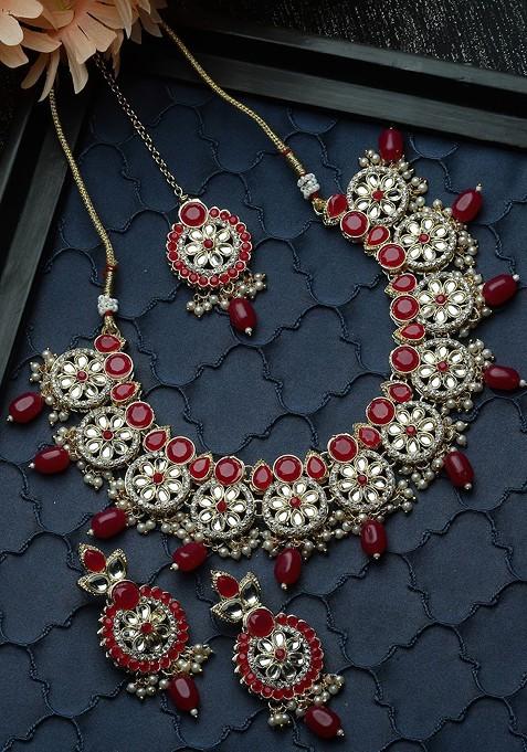 Gold Beaded Gold Plated Necklace Set