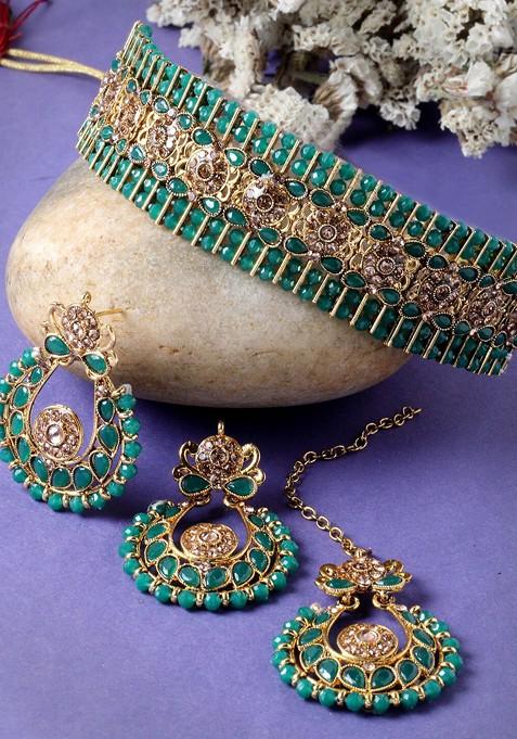 Gold Beaded Gold Plated Necklace Set