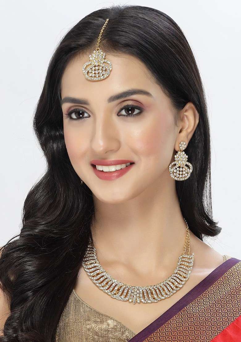 Gold Beaded Gold Plated Necklace Set - Indya