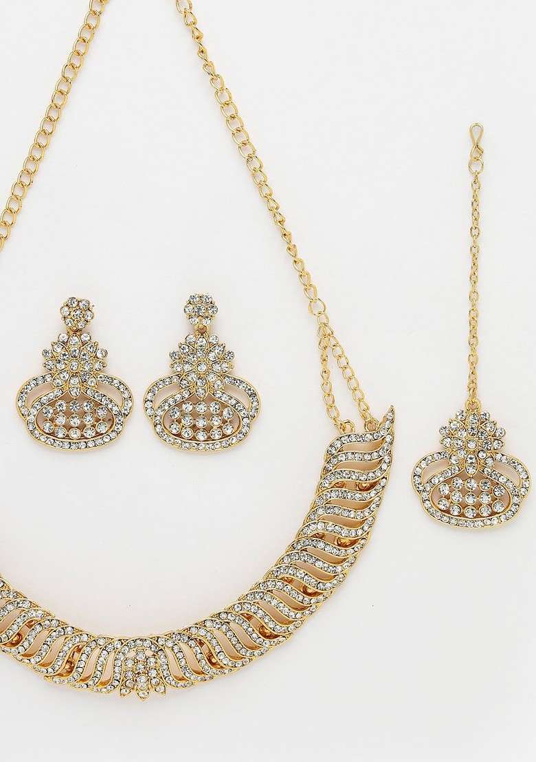 Gold Beaded Gold Plated Necklace Set - Indya