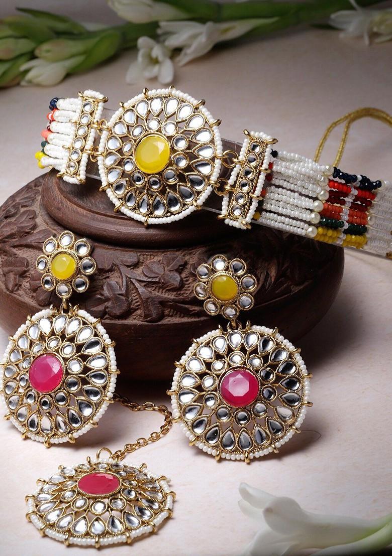 Gold Beaded Gold Plated Necklace Set