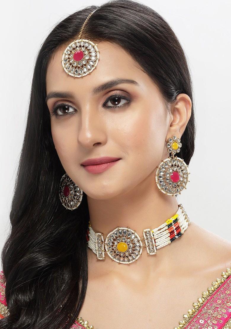 Gold Beaded Gold Plated Necklace Set