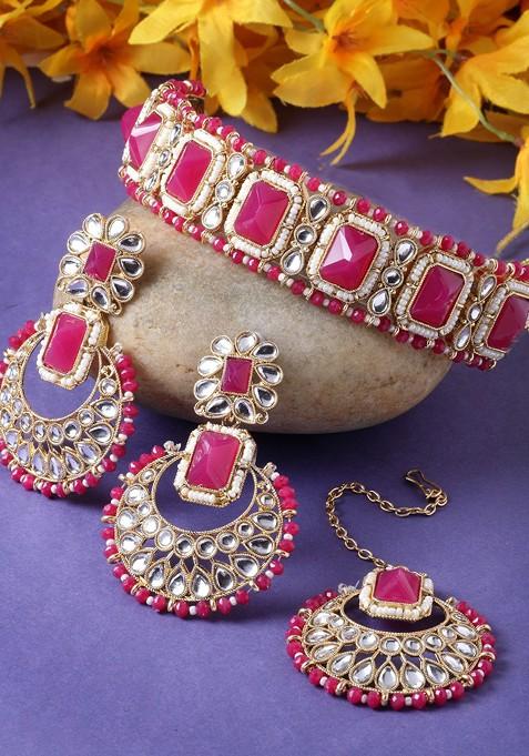 Gold Beaded Gold Plated Necklace Set