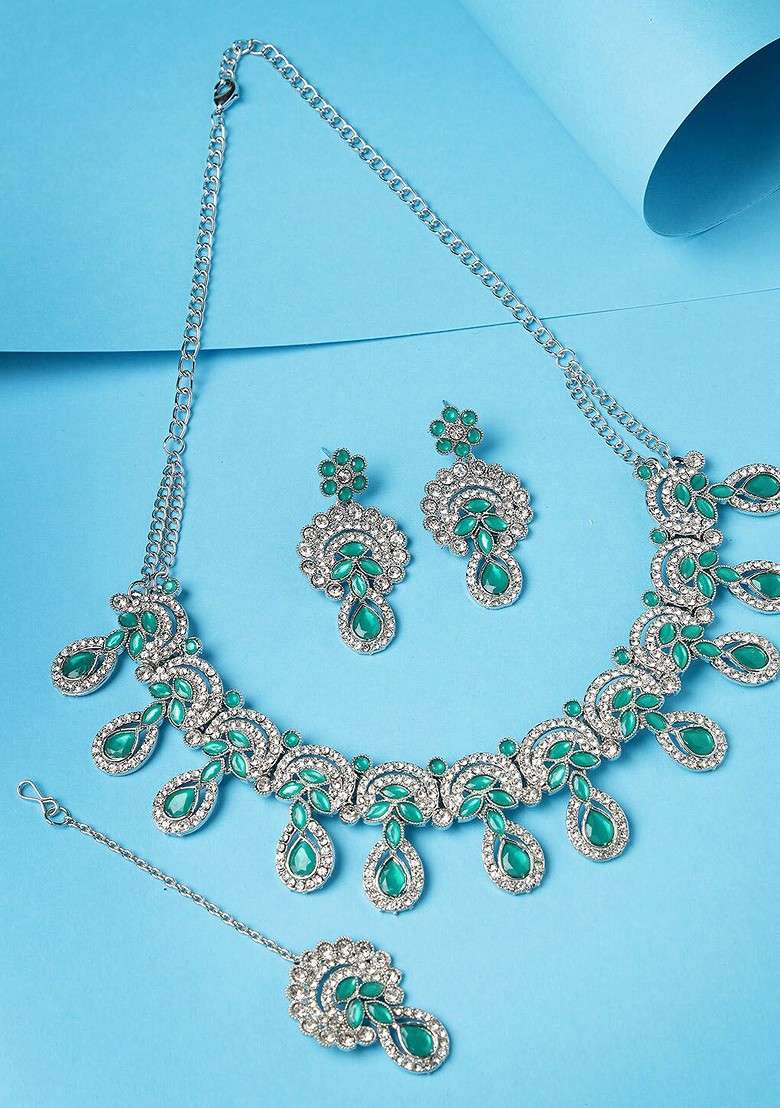Green Beaded Gold Plated Necklace Set - Indya