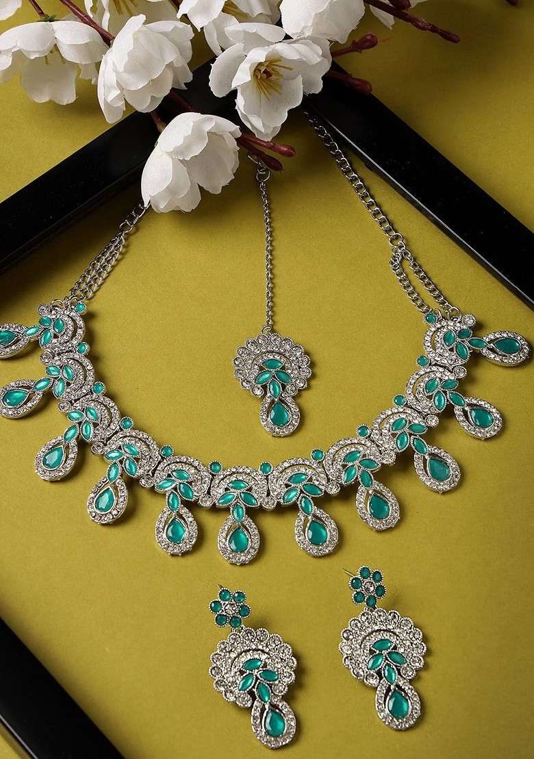 Green Beaded Gold Plated Necklace Set - Indya