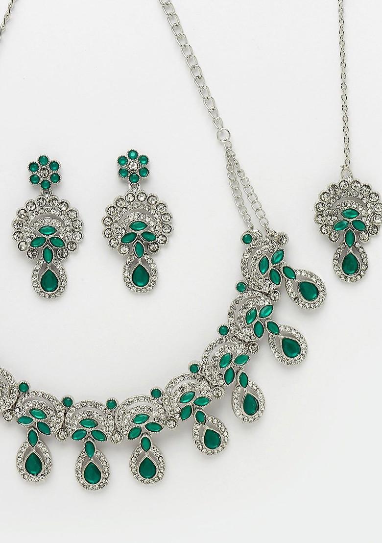 Green Beaded Gold Plated Necklace Set