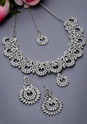 Silver Beaded Rhodium Plated Necklace Set