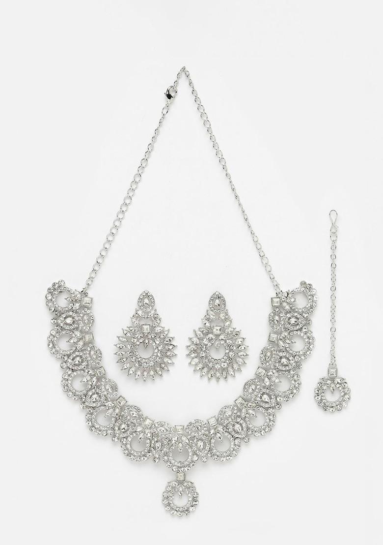 Silver Beaded Rhodium Plated Necklace Set