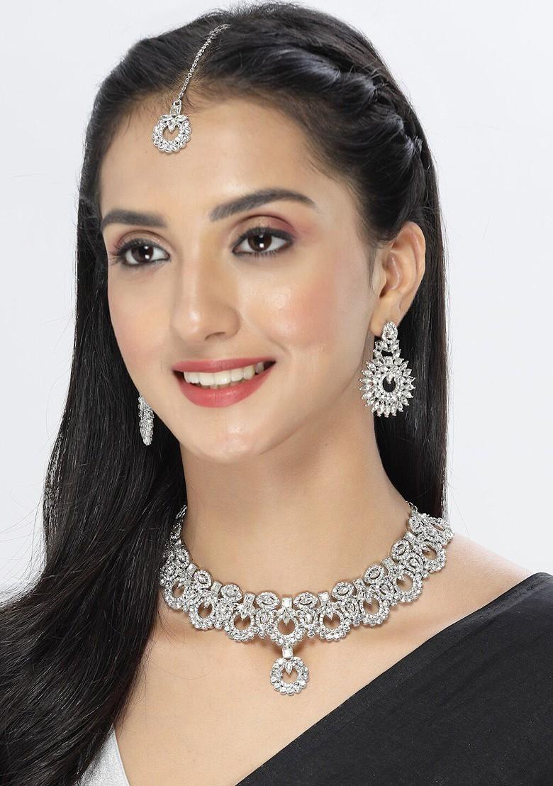 Silver Beaded Rhodium Plated Necklace Set