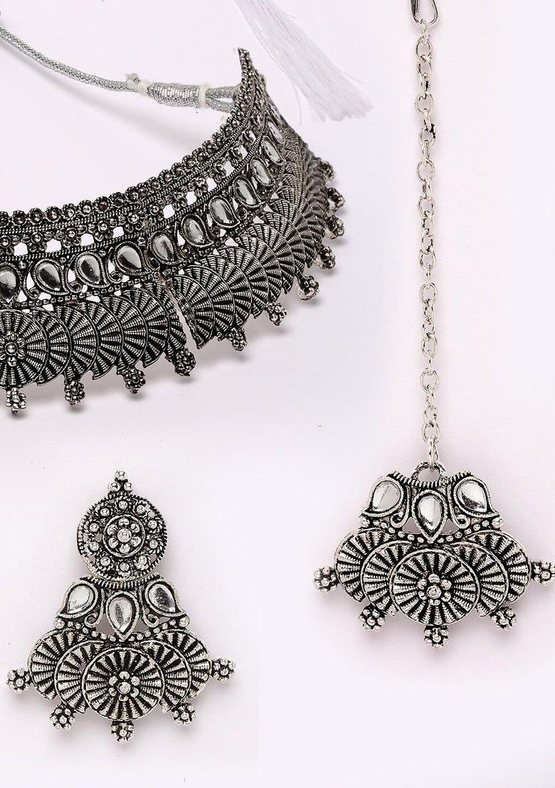 Silver Beaded Silver Plated Necklace Set