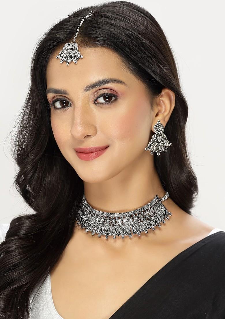 Silver Beaded Silver Plated Necklace Set