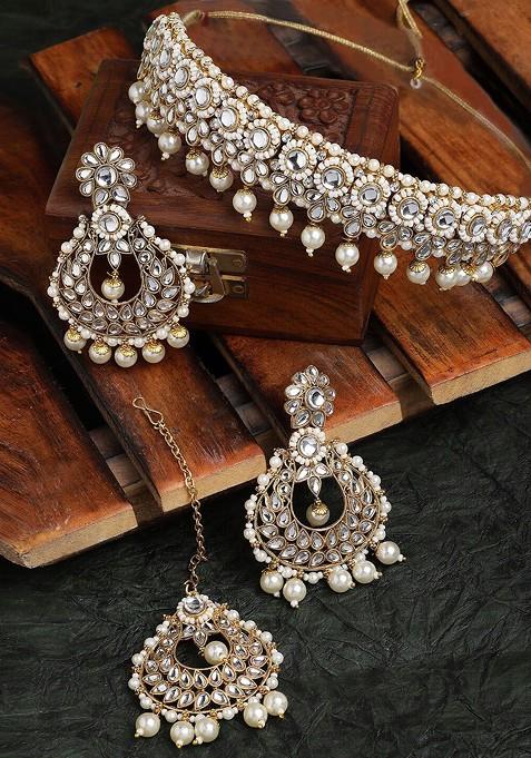 Gold Beaded Gold Plated Necklace Set