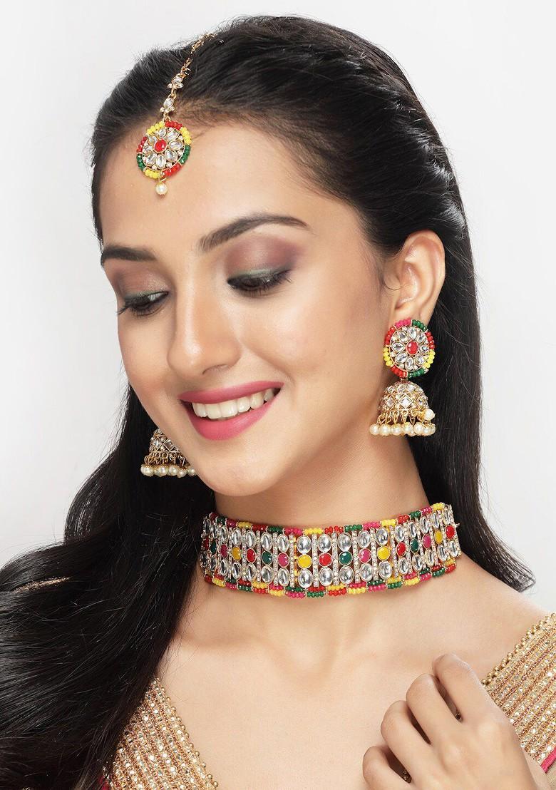 Multi Beaded Gold Plated Necklace Set