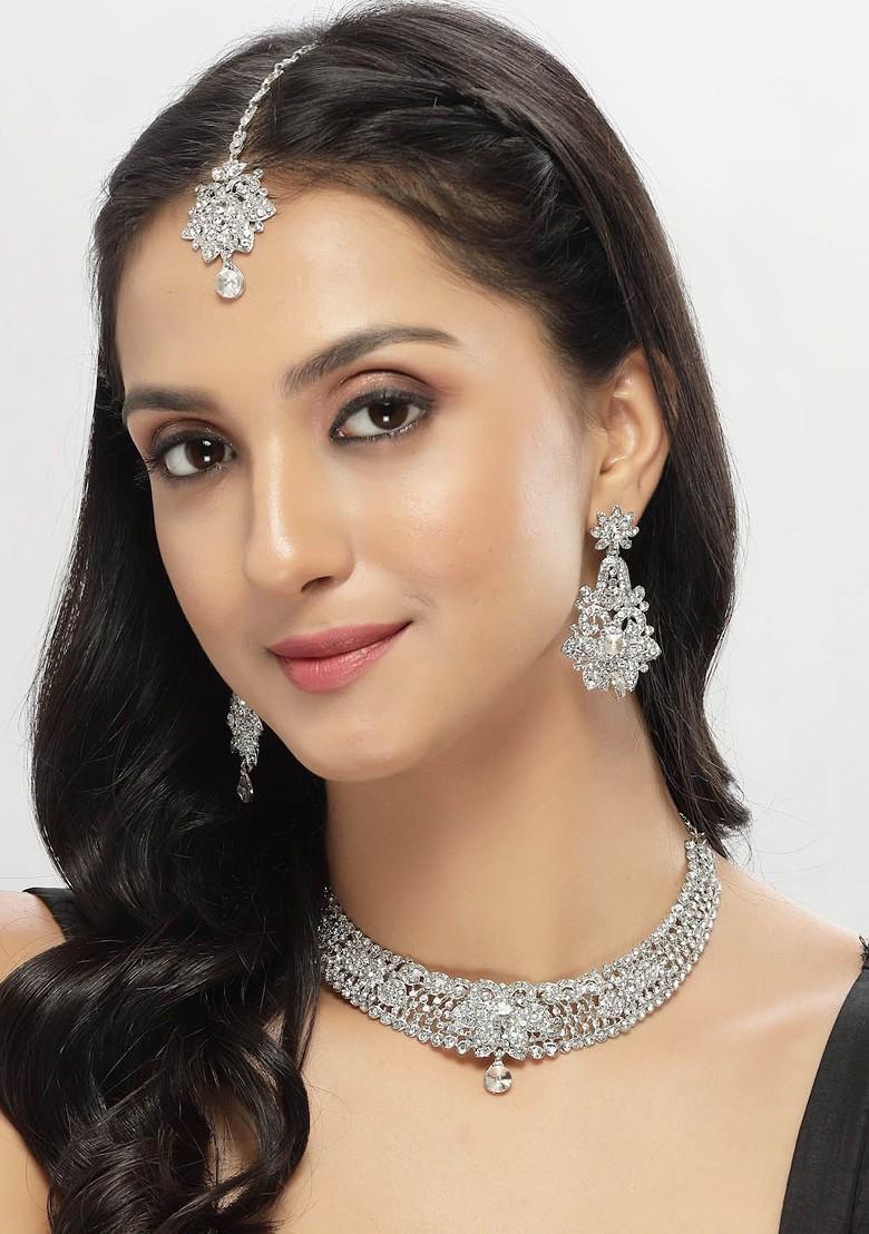 Silver Beaded Rhodium Plated Necklace Set