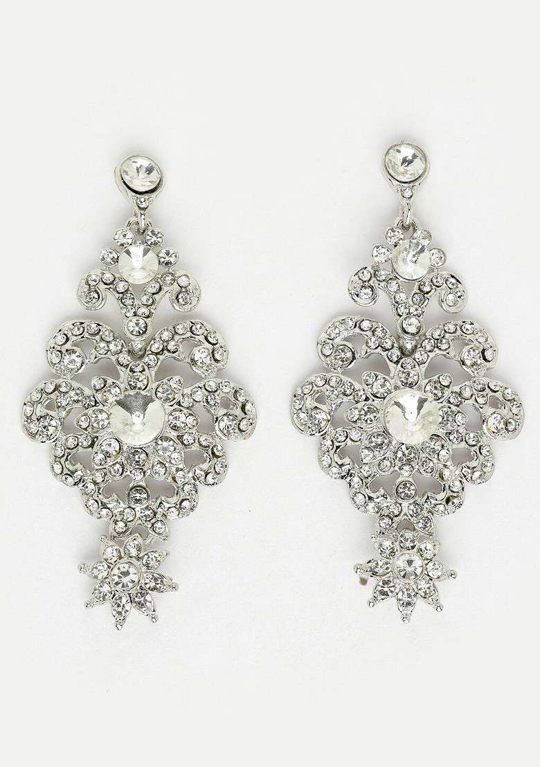 Silver Diamond Studded Rhodium Plated Necklace Set - Indya