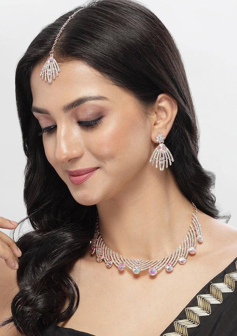 Rose Gold Stone Studded Gold Plated Necklace Set