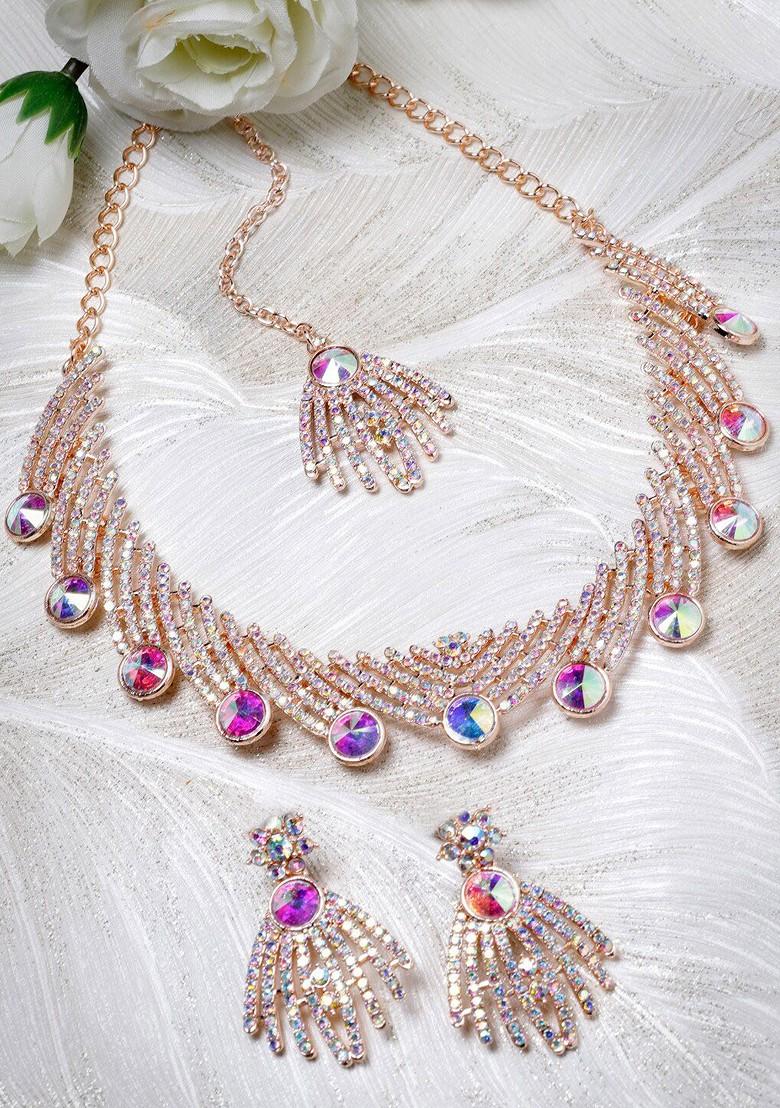 Rose Gold Stone Studded Gold Plated Necklace Set